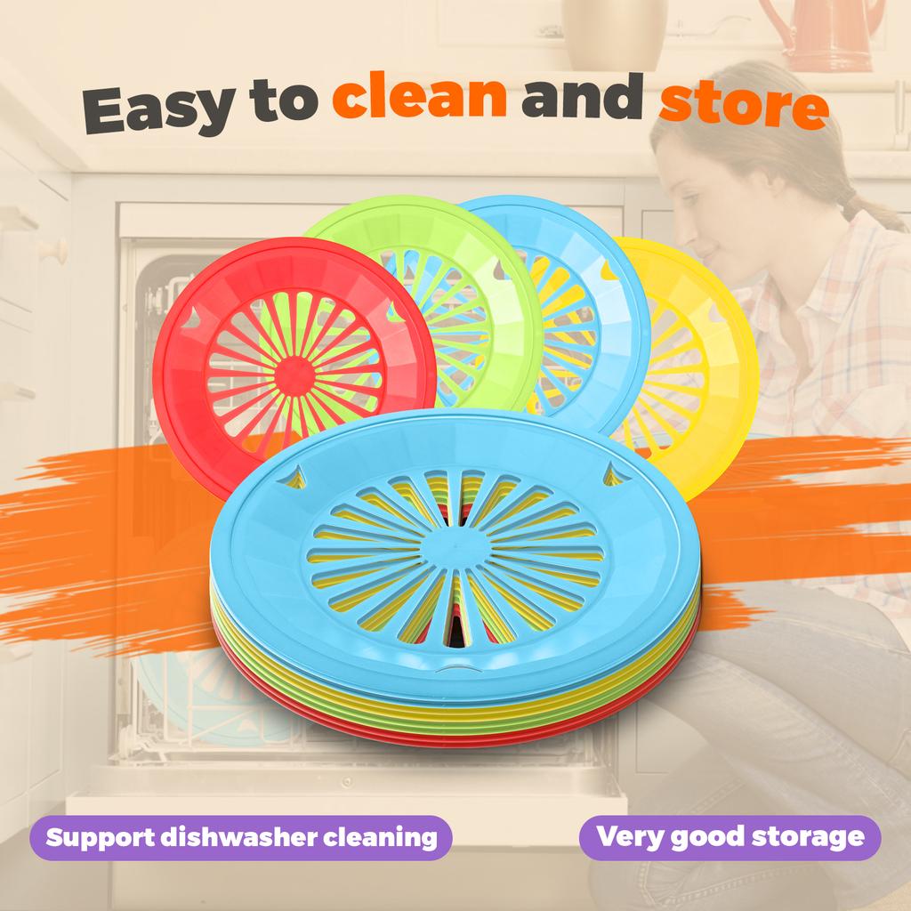 12 Pcs Paper Plate Holders 10 Inch Reusable Plastic Round Paper Plate Dispenser with Snap in Grooves 4 Bright Colors for Party