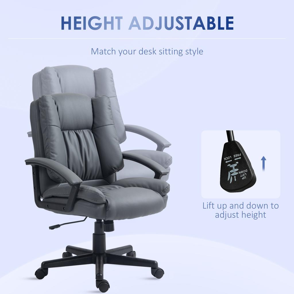 Desk Chair, PU Leather Office Chair with Adjustable Height and Swivel Wheels, for Home Work Study, Dark Grey