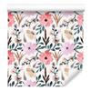Wallpaper Flowers White, Light Gray and Coral for Living Room and Bedroom 50x1000