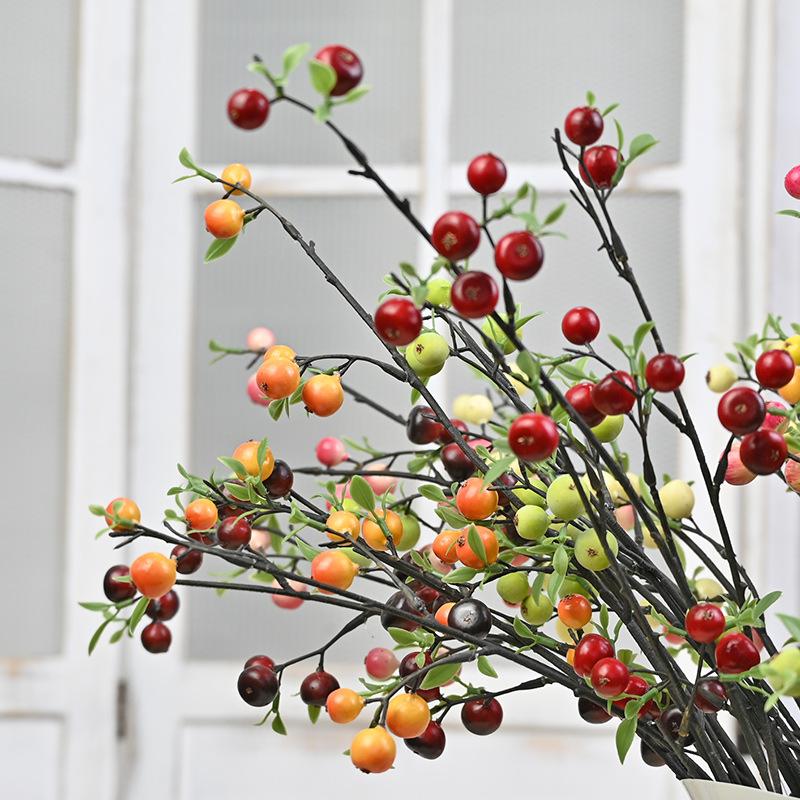Simulation Small Apple Branch Pulp Fruit European Light Luxury Home Living Room New Year'S Decoration Flower Red Fruit Fortune Fruit Festive