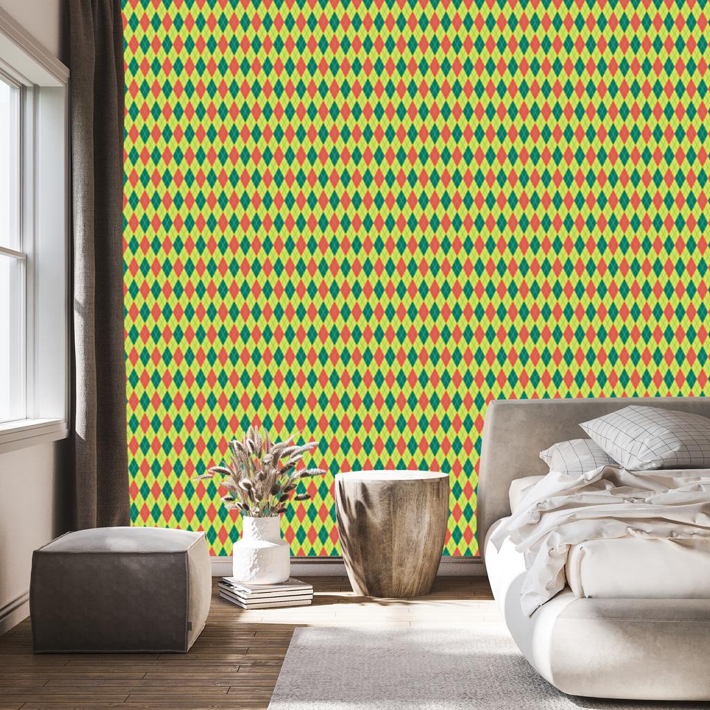 Peach and yellow argyle rhombus wallpaper for living room and bedroom 50x1000