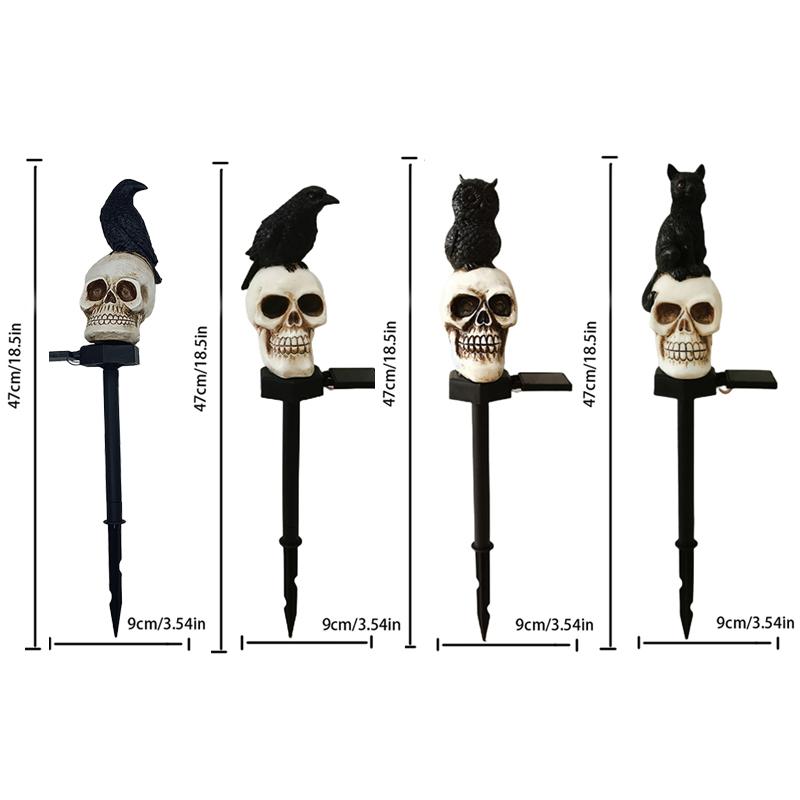 Crow/Owl/Black Cat Shaped Skeleton Stake Courtyard Villa Garden Light Solar LED Outdoor Lighting Decoration, Halloween