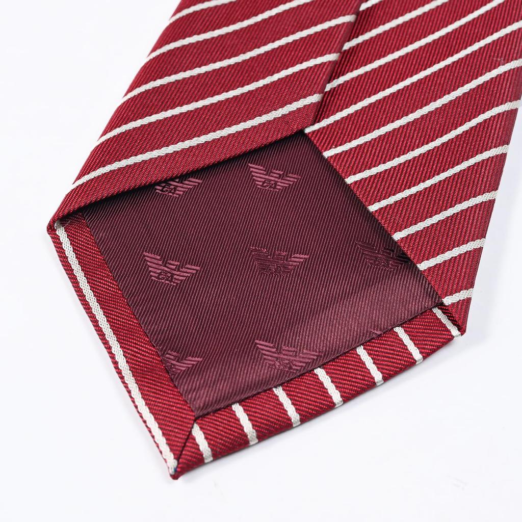 Emporio Armani Made in EM001346 TE13741 F5029 Men's Tie, 7.5cm Wide, 100% Silk, Striped, Bordeaux, Italy, [Used]