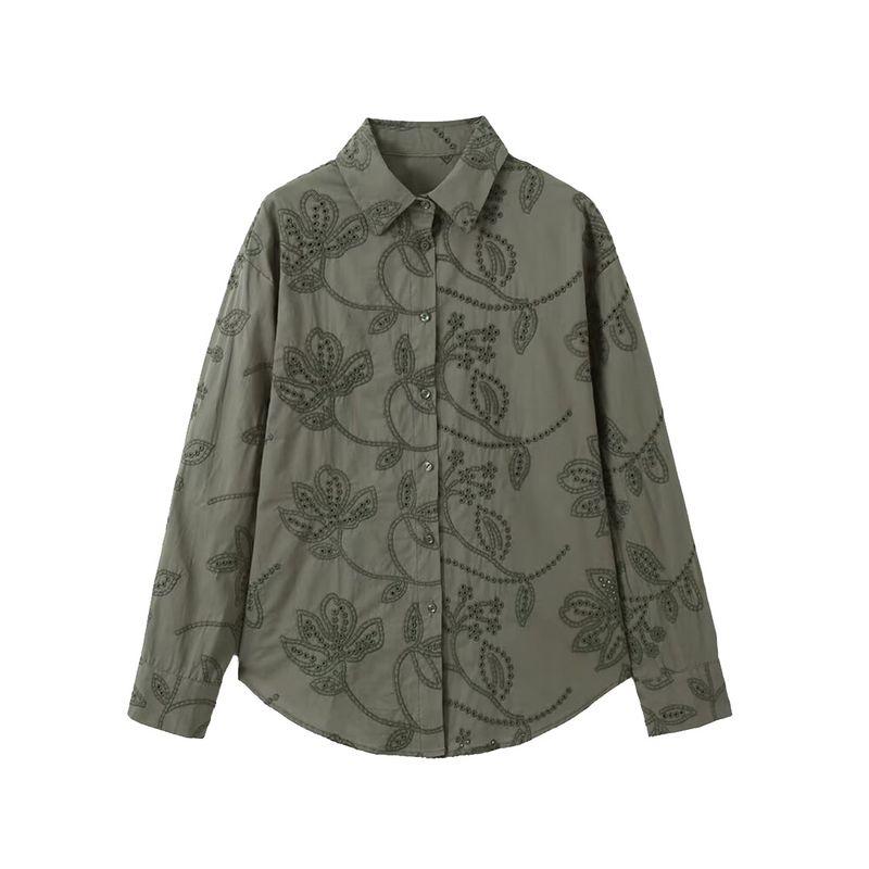 

Kaslead New Arrival Women s Clothing Fashion Style Stylish Simple and Versatile Loose Adhesive Embroider Shirt 2492153 Army Green L