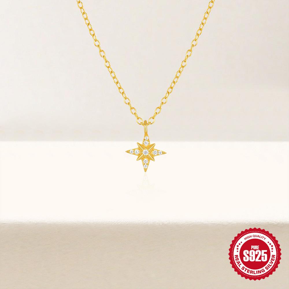 Colier cu Pandantiv Lanț Claviculă Octagram cu Element Zirconiu Tetragonal Wind Star