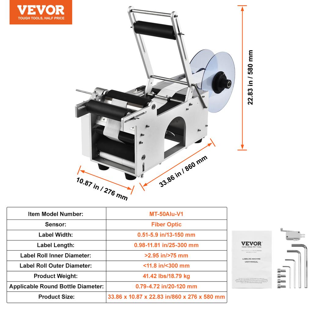 SucceBuy Semi-Automatic Round Bottle Labeling Machine 20-50pcs/min Electric Label Applicator for Bottles Diameter 0.78-4.72in