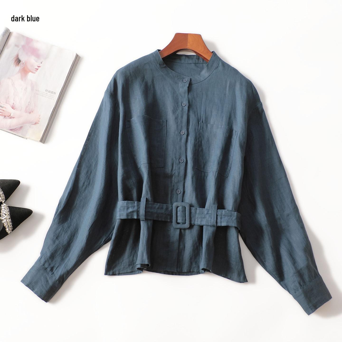 Autumn Long Sleeve Mid-Length Women s Shirt Free Size темно-синий