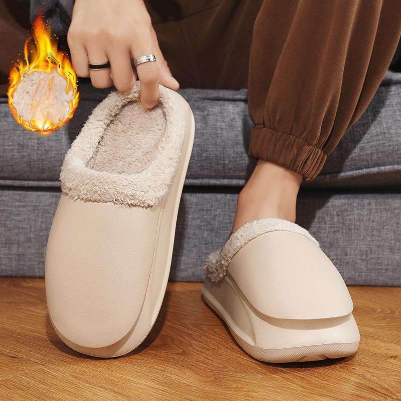 Fashion Unisex Wide Width Plush Fleece Slippers Indoor Outdoor Non-Slip House Shoes Warm Comfortable Couple Matching Cozy Winter Slides