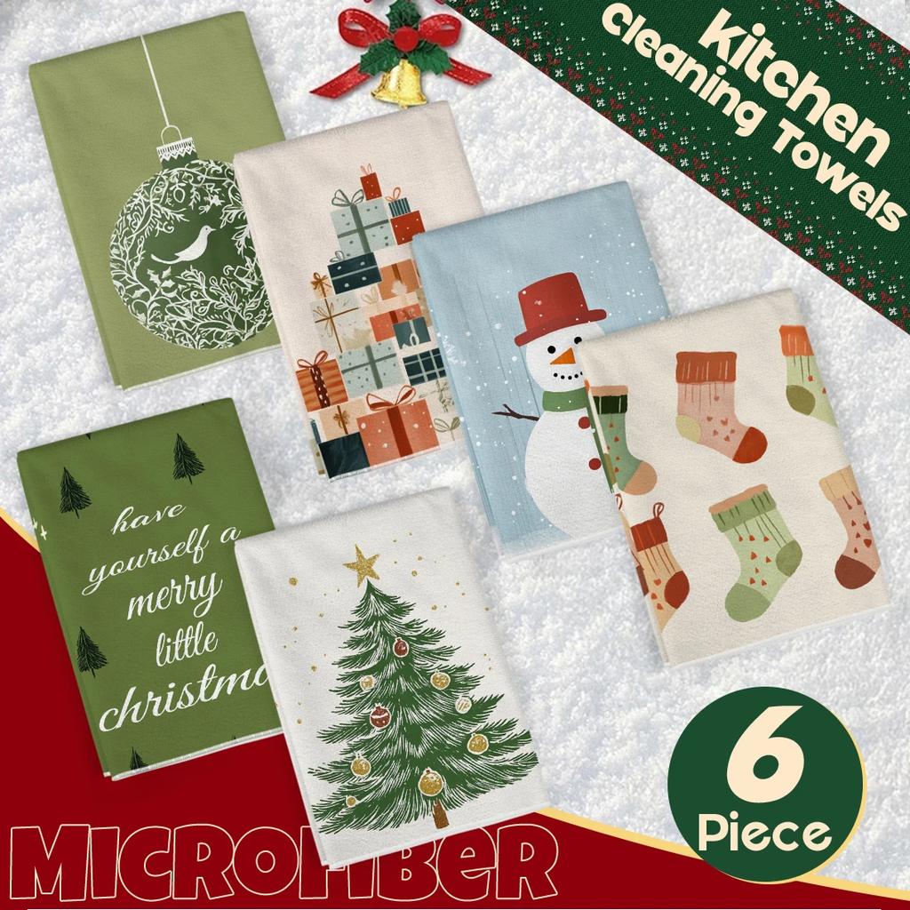 2/4/6pcs Set Kitchen Towels Snowman Christmas Tree patternHand Towels Christmas Decorations for Home Noel Dish Towels Gifts
