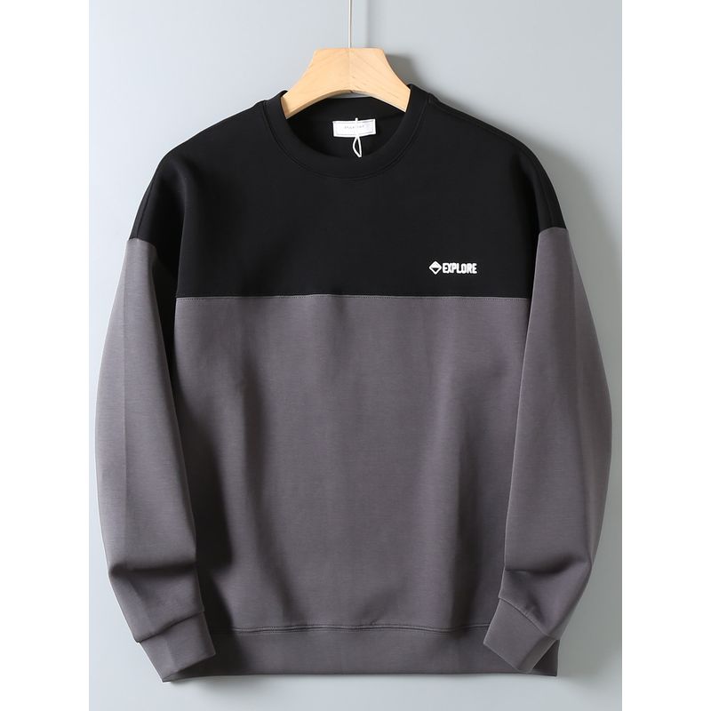 Foreign Trade Surplus Skin-Friendly Air Cotton Sweatshirt for Men, Autumn Fashion Color-Blocking Round Neck Loose Comfortable Wrinkle-Resistant Top