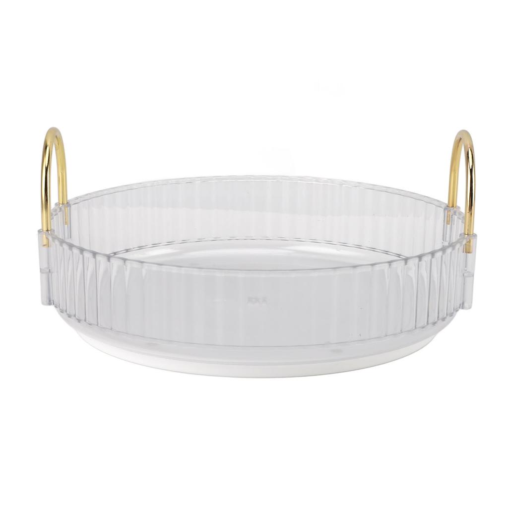 Round Storage Tray 360 Degree Rotating Waterproof Clear Desktop Display Tray with Dual Handles for Bedroom Bathroom