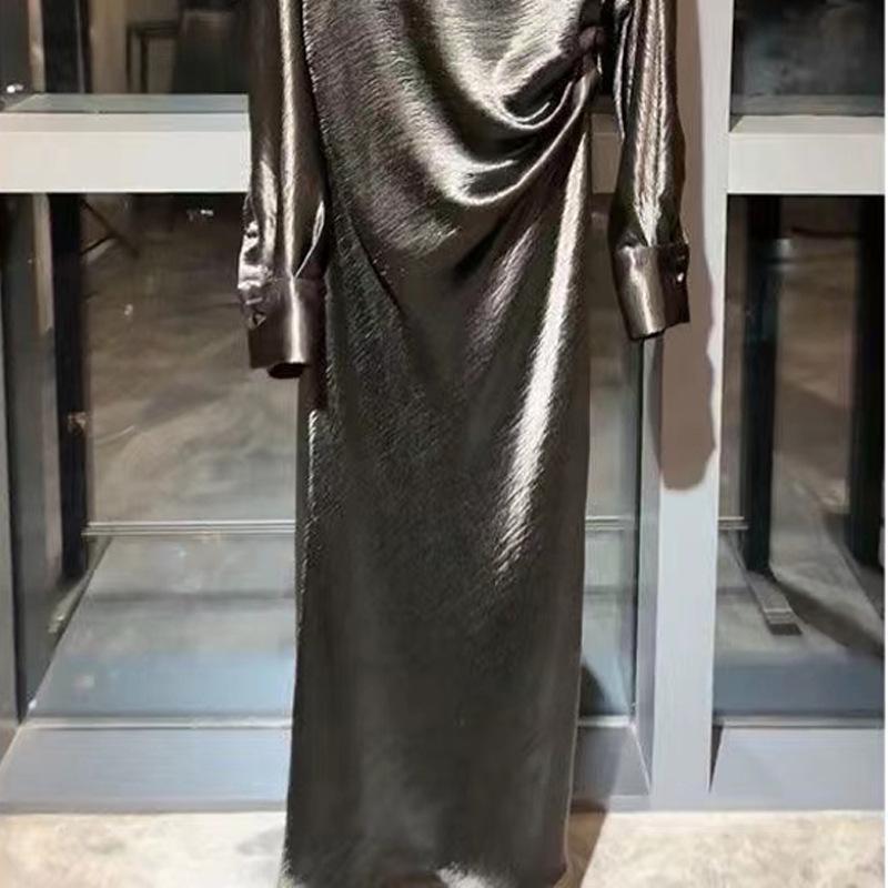 Autumn 2024 Luxury Satin Long Formal Dress - Elegant Small Fragrance Style for Special Occasions