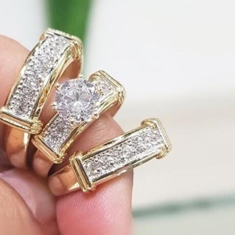 Wind Slightly Inlaid With Diamond Zircon Light Luxury Three-Piece Series Ring Ring