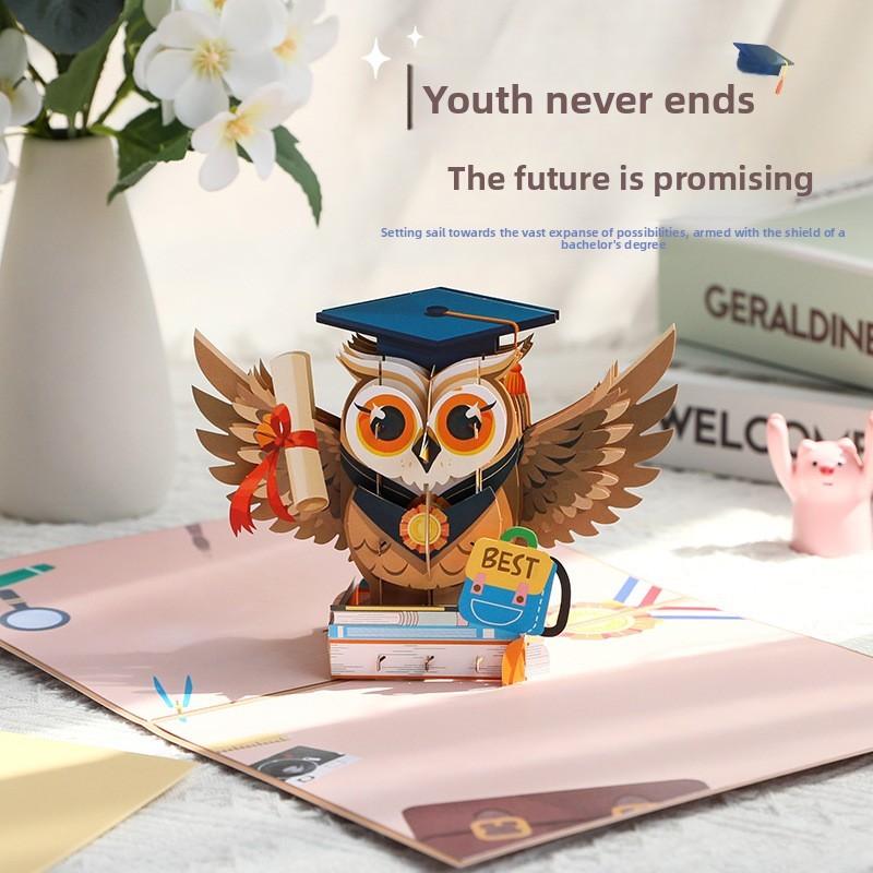 Owl Graduation 3d Popup Card With Color Printing For Commencement Celebrations