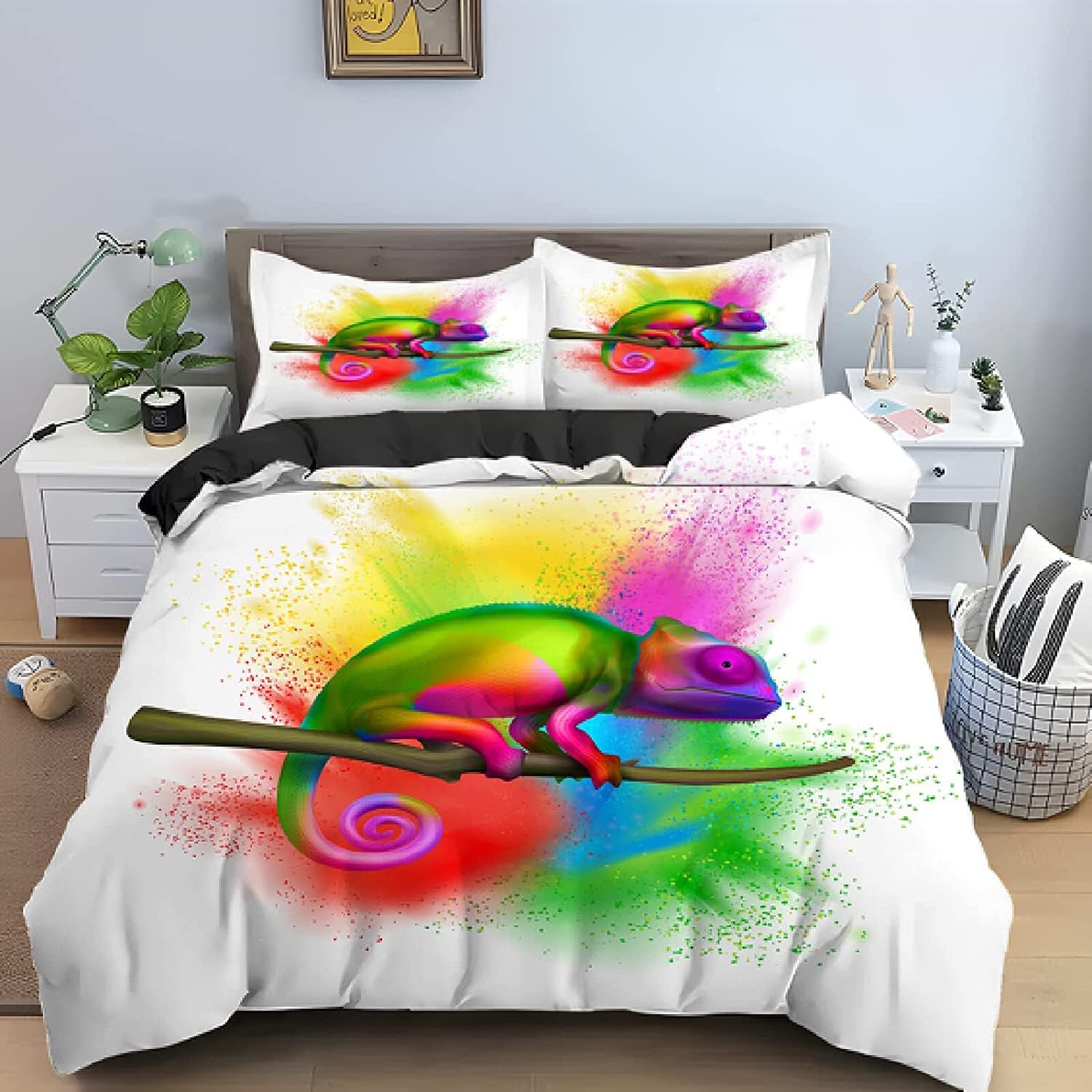 

Lizard Reptiles Duvet Cover Gift for Boys Girls Funny Gecko Bedding Set Full Queen Microfiber Cute Animal Theme Comforter Cover AU Queen(210x210cm)