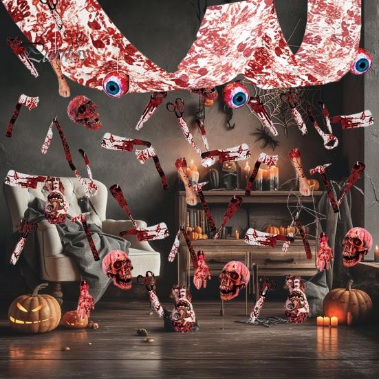 Halloween Horror Hanging Decorations Bleeding Body Parts Decor, Creepy Eyeball Skeleton Haunted House Scary Props Door Curtain for House, Spooky Room