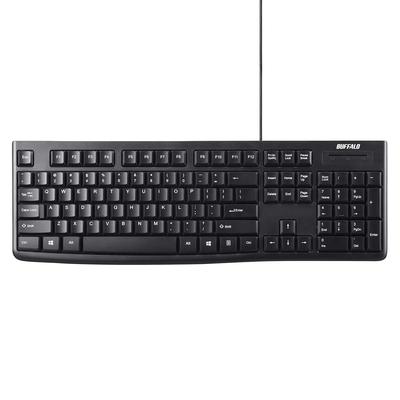 Buffalo USB Wired Standard Keyboard with US English BSKBU108ENBK with Windows and Layout, Black, (Compatible PS4)