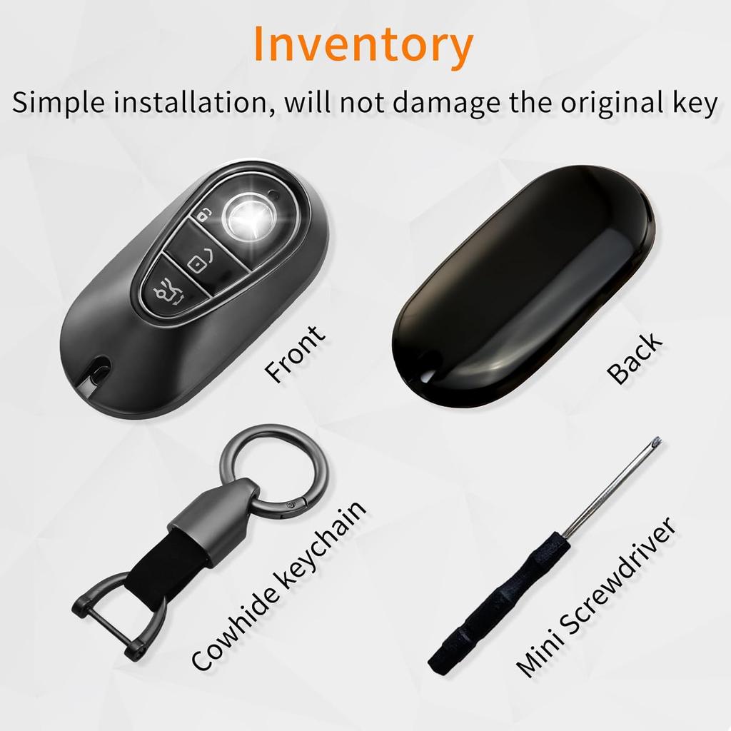 for Mercedes Benz Key fob Cover with Metal Keychain Case Key Shell Protector Compatible with -2025 E/C/S-Class EQE/EQS/GLC/Maybach