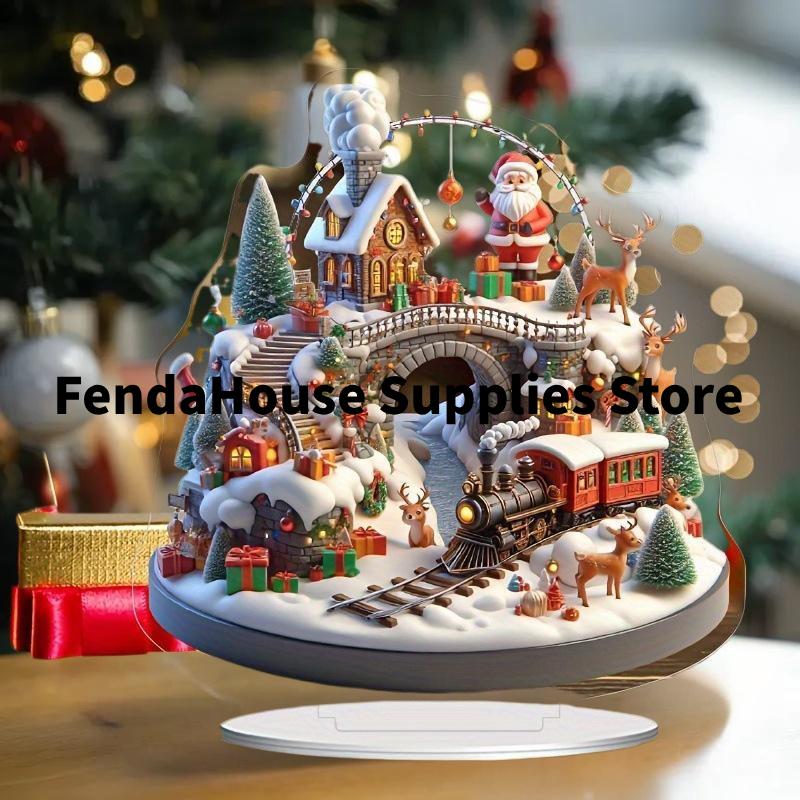 Decorazione da Tavolo Babbo Natale con Base Acrilico 2D Ornamenti Natalizi 2026 Forniture per Feste di Natale