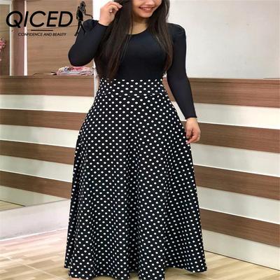 Floral Print Patchwork Long Sleeve Bohemian Dress Women Spring Autumn O-Neck Big Swing Long Dresses