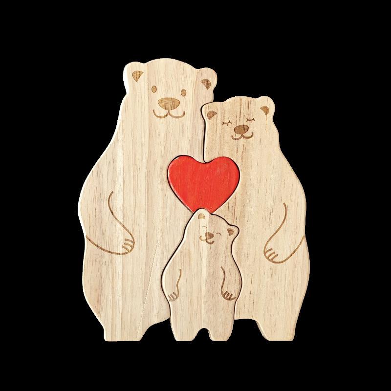 Creative Wooden Mother and Bear Puzzle Ornament, Warm Family Set, Laser Engraved Solid Wood Crafts