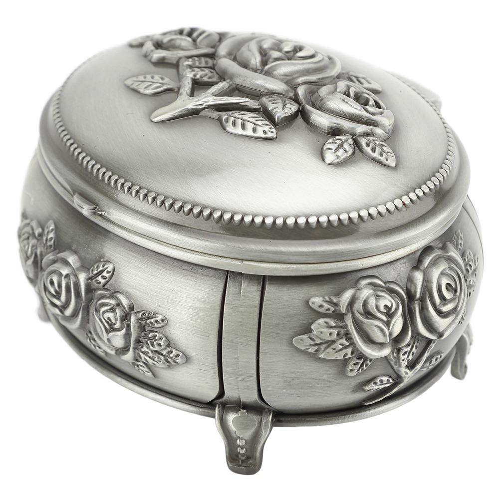 Oval Jewelry Organizer Box Emboss Alloy Trinket Jewelry Box  For Rings Necklaces Earrings