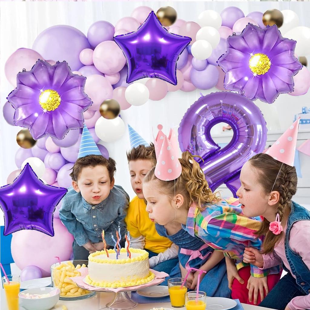 5pcs Purple Number Foil Balloon Set for Birthday Parties, Anniversaries, Holiday Celebrations, Party Decorations,