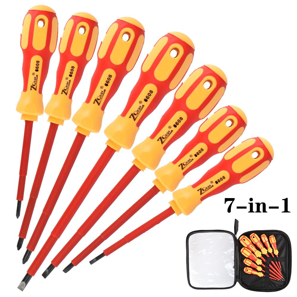 Portable Electrician Tools Multifunctional 7Pcs/Set Insulated Screwdriver Set With Case Magnetic 1000V Daily Use Car Repair Tool