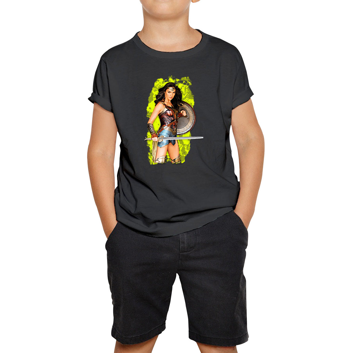 

Gal Gadot Wonder Woman Shield Comic Book Character Wonder Girl Superhero Kids T Shirt 110
