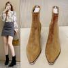Black French High-heeled Short Boots Women's 2025 New Retro Metal Square Head Thick Heel Thin Boots Rear Zipper Fashion Boots