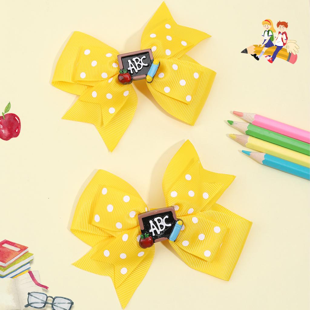 Back To School Hair Clips Pencil Apple Letter Hairpin for Girls Cute Bows Barrettes Handmade Hairgrips Children Hair Accessories