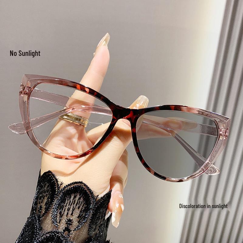 

Color-Changing Cat-Eye Glasses: Light-Sensitive, Anti-Blue Light, Suitable for Square & Round Faces, Large Frame Myopia Glasses