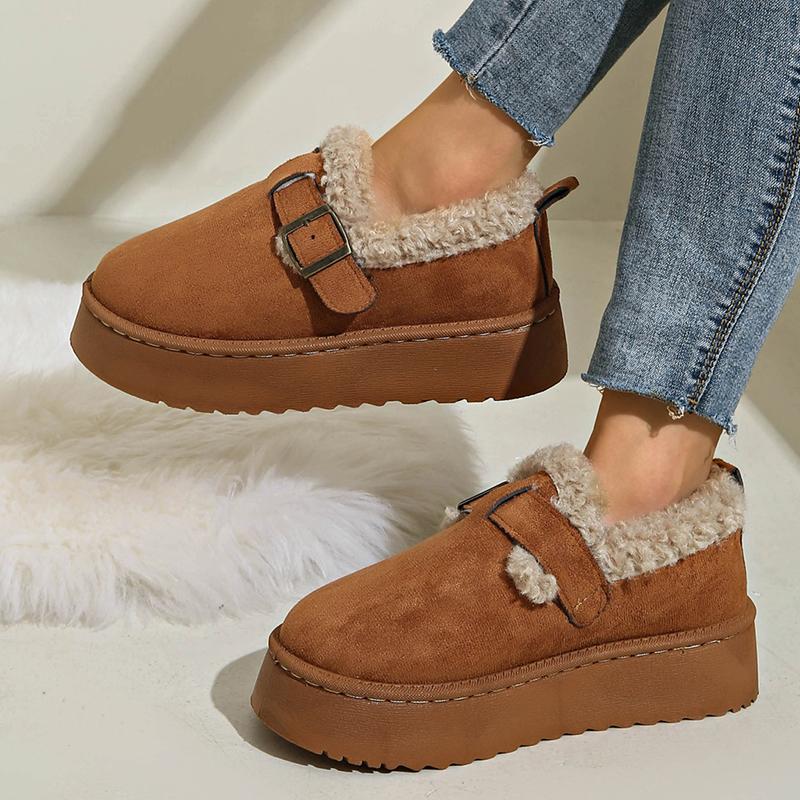Fashion Buckle Thick Sole Thicken Plush Snow Boots Winter Warm Cotton Padded Shoe Women Plus Size Comfort Non Slip Platform Casual Boots