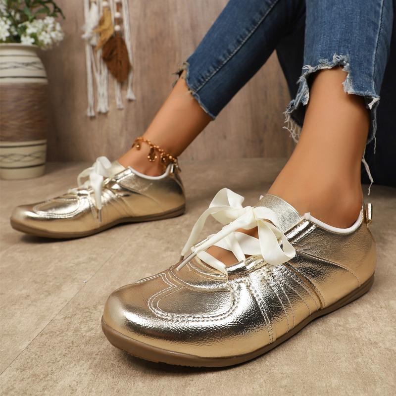 Fashion Gold Silver Women's Flat Sneakers Lightweight Soft Sole Casual Shoes Woman Comfortable Non Slip Flat Shoes Plus Size 43
