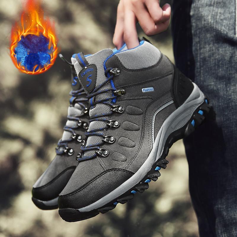 New Men's Winter Boots Warm Plush Snow Boots Outdoor Non-Slip Couple Hiking Boots High-Top Waterproof Sneakers Men's Ankle Boots