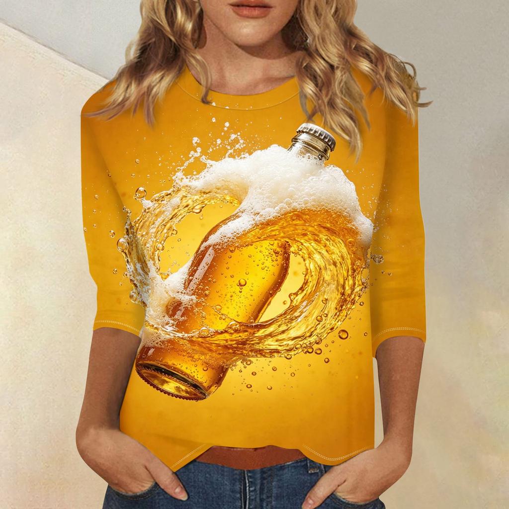 Dam Casual Kortärmad Topp med Oktoberfest-tryck Rund Hals Lättvikt Bekväm Passform Trendig Stil