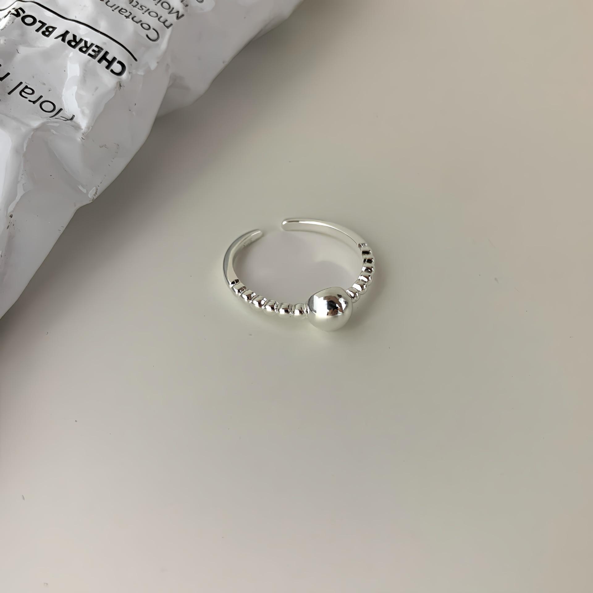 

Su Chuang S925 Sterling Silver Women s Bead Ring - Simple, Trendy, Thin Band for Index Finger Adjustable Open Size