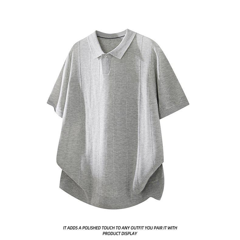 2026 Japanese Trendy Knit Men's Loose Short Sleeve Solid Color Summer Top
