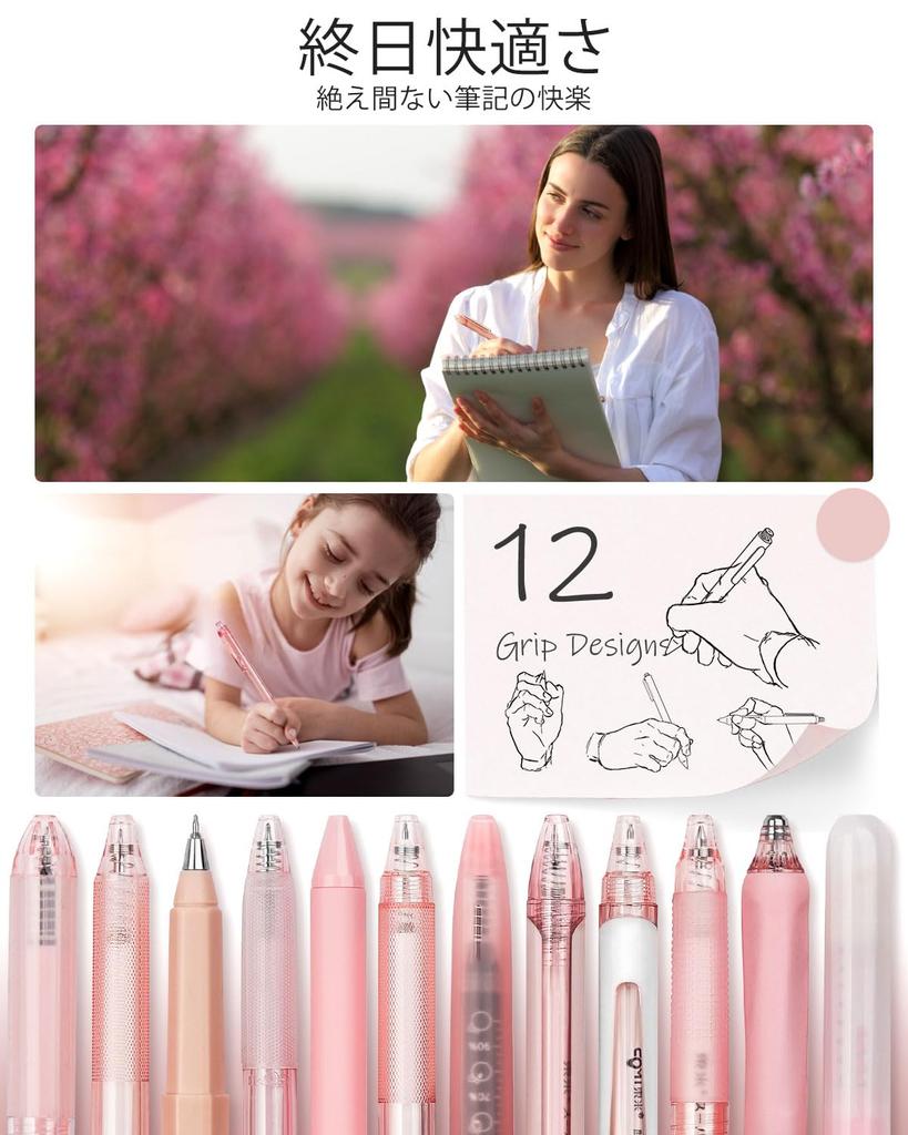 Four Candies Pastel Gel Ink Ballpoint Pen 11 Gel Pens 1 Retractable Easy to Pen for School and Office 12-Piece Set & Highlighter, 0.5mm, Cute, Write,