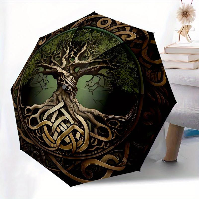 Tree of Life, Celtic Knotwork themed, Eight ribbed, Self folding umbrella Is Suitable for Everyday Outdoor Use and Is An Ideal Gift for Frie