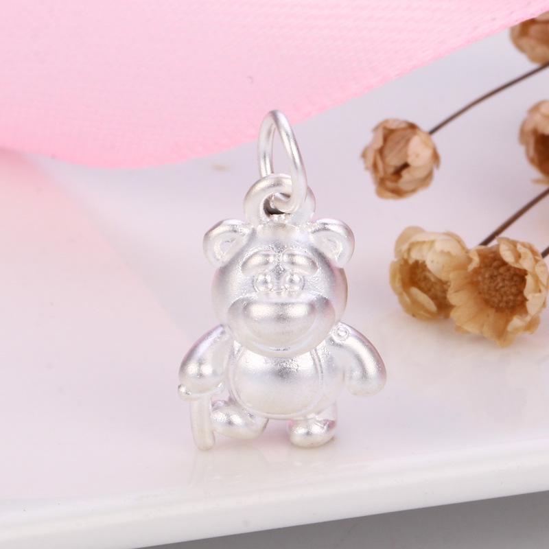 S999 Sterling Silver Strawberry Bear Head Pendant for DIY Beading  Braiding
