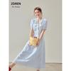 Zhang Daren 2026 Summer Plus Size Women's Dress for Chubby Girls, Slimming and Elegant Dress, Retro Style Blue A-Line Dress