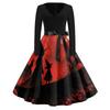 Women's V Neck Vintage Halloween Print Dress for Casual Party Wear