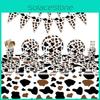 Cross-border Stock Black Brown Cow Party Cutlery Set Cow Print Paper Plates And Cups Birthday Party Decorations