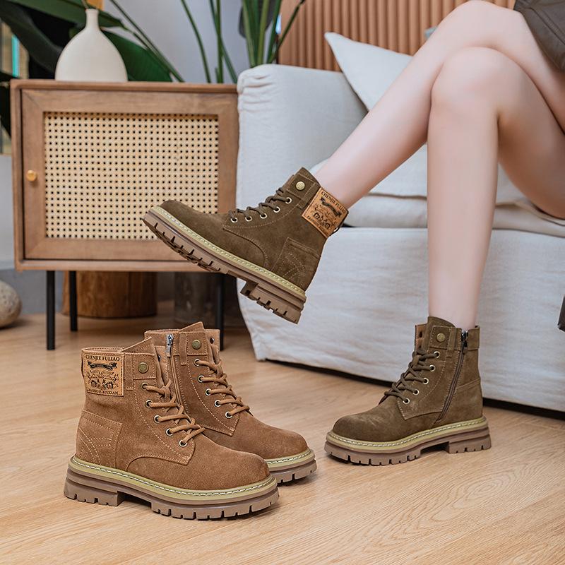 Martin boots women's new breathable tooling short boots leather inner height increase rhubarb boots desert boots