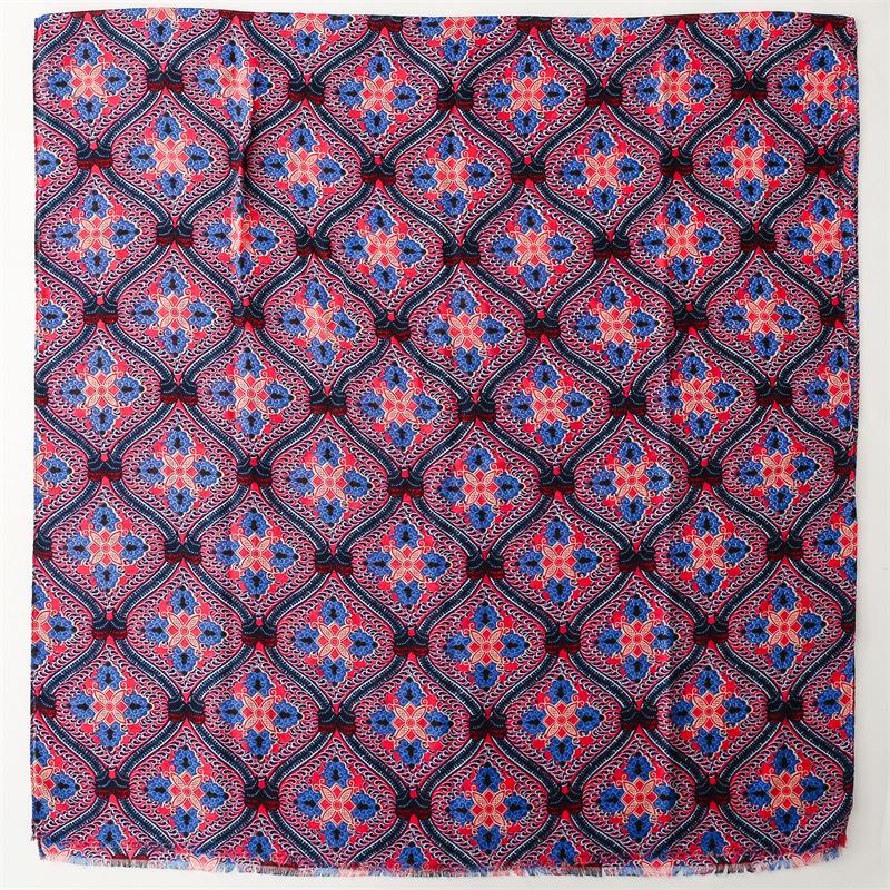 Female Bohemian Ethnic Style Scarf Herringbone Pattern Color Geometric Silk Scarf Travel Shawl Accessories