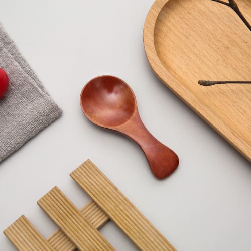 Set of 4 Mini Wooden Spoons, Natural Wood, for Sweets, Ice Cream, Coffee, Tea, Sugar, Salt, and Condiments (CS-HM8035DQ*4)