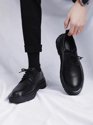 Casual Leather Shoes Men's 2026 New British Style Thick Bottom Heightening Formal Business Wedding Groom  Men Shoes