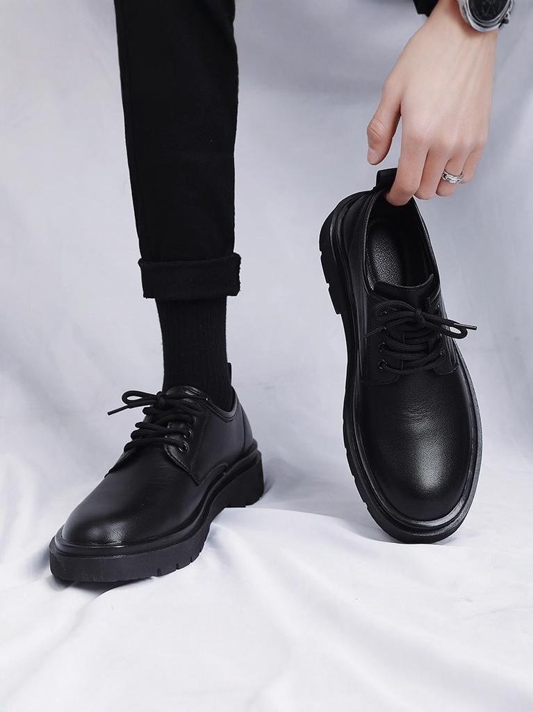 Casual Leather Shoes Men's 2026 New British Style Thick Bottom Heightening Formal Business Wedding Groom Men Shoes