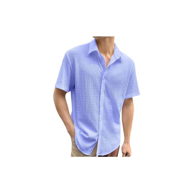 Tee Projekt Mens Popcorn Shirt Texture Pattern Mens Casual Shirt Half Sleeves Goa Beach Summer Shirt Aqua Blue